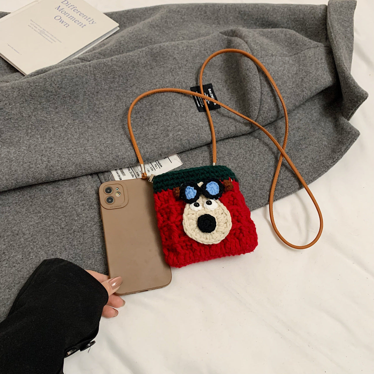 Handmade Crochet Dog Mini Purse - Crochet Earphone Bag with Adorable Dog Design | Cute Coin Purse & Keychain for Women
