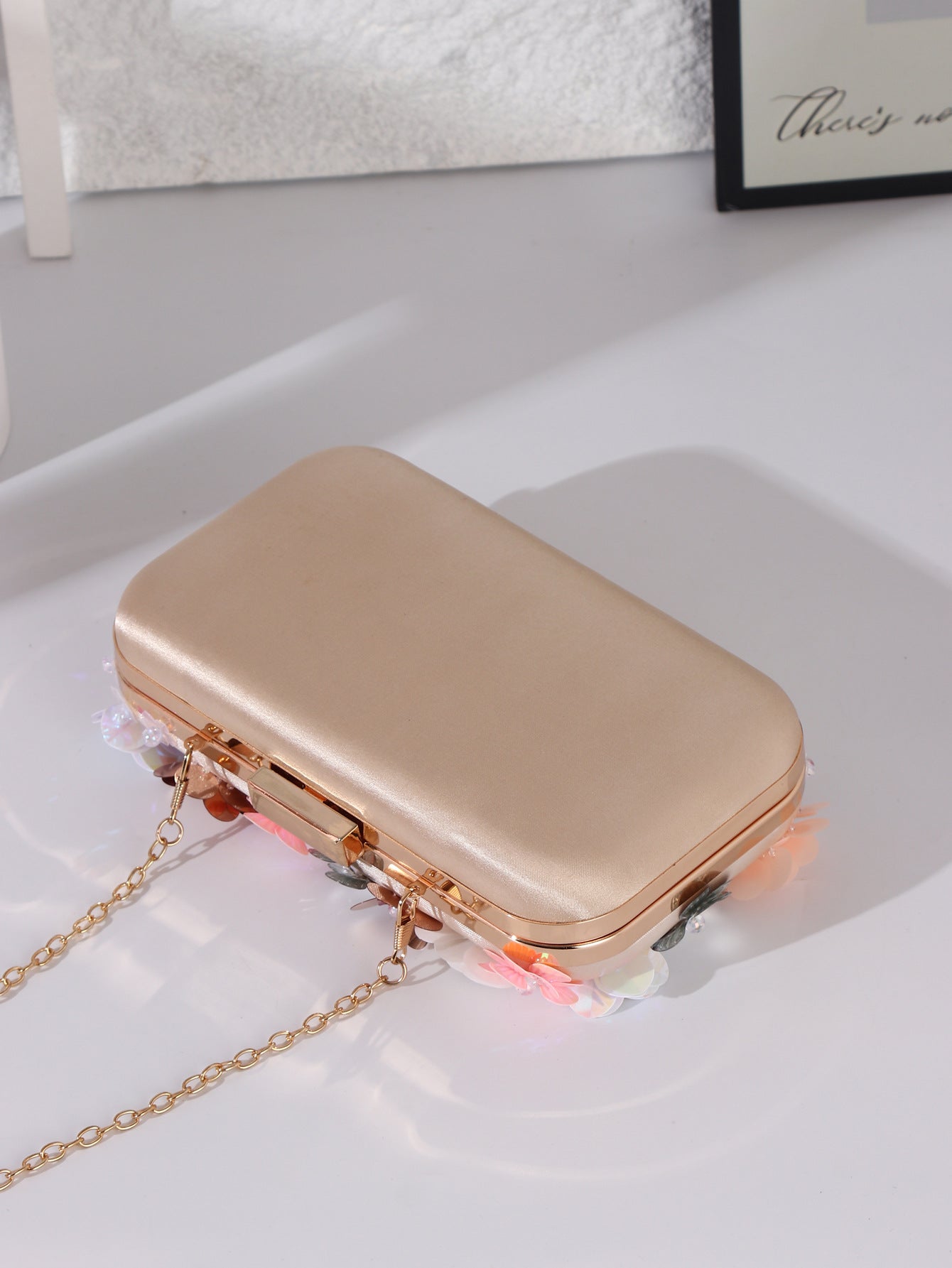 New Arrivals! Handmade 3D Floral Beaded Evening Clutch for Women - Luxury Wedding, Party & Banquet Bag with Iridescent Flowers & Gold-Tone Handle