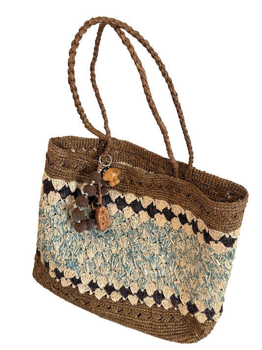 Korean Vintage Ins Style Handwoven Women's Tote Bag 2025 New Large Capacity Simple Color-Blocked Rattan Bag
