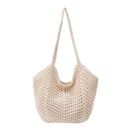 Lazy Tote Beach Bag - Handwoven Rattan Hollow-Out Casual Shoulder Bag for Vacation & Daily Use